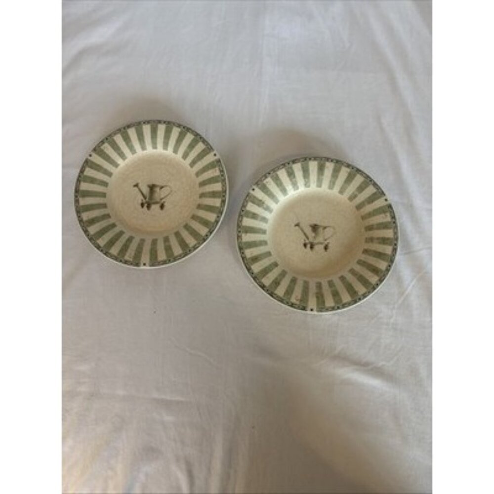 Set Of 2 Pfaltzgraff Portfolio Naturewood 8" Salad Side Plate Herb Watering Can